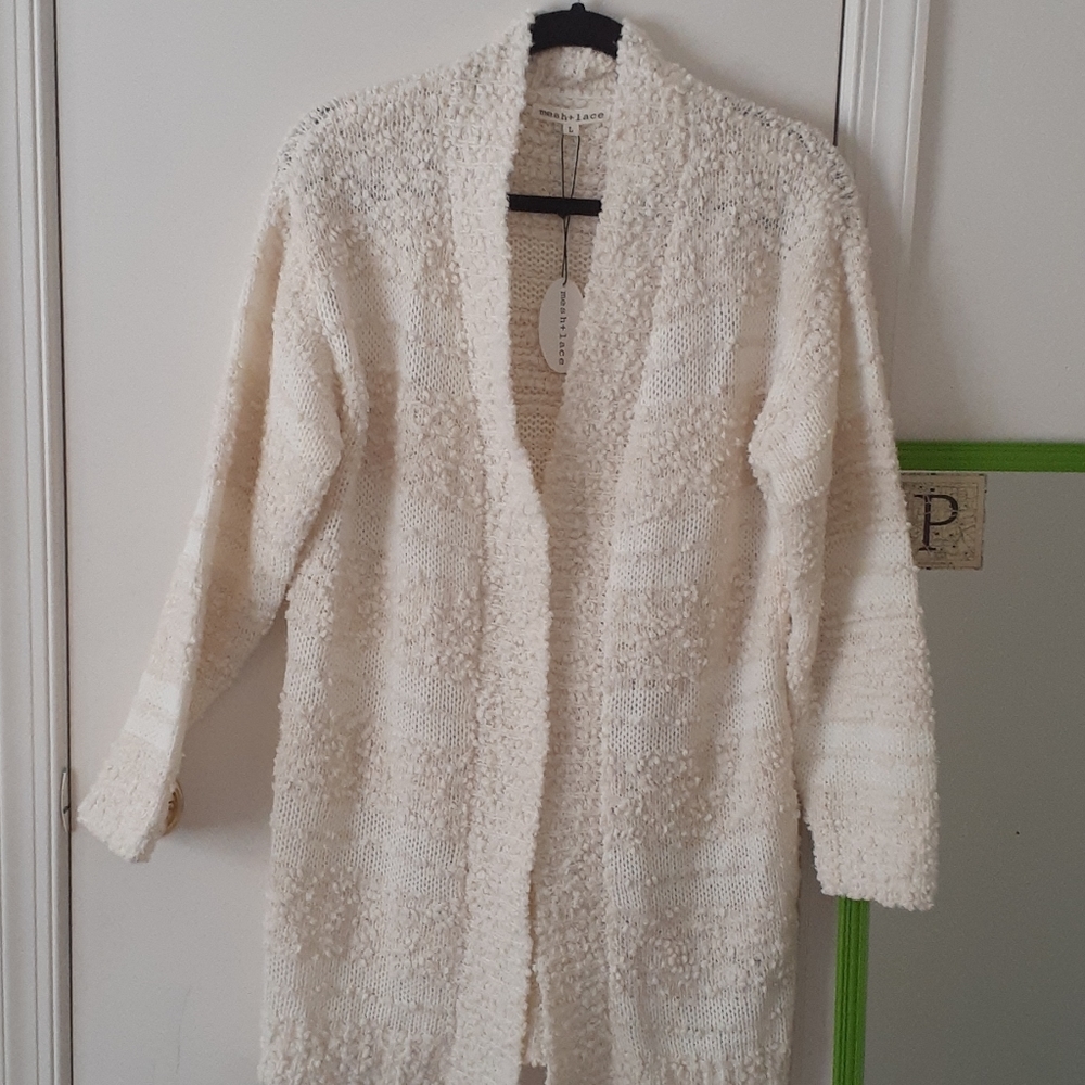 Mesh +Lace ivory popcorn cardigan
